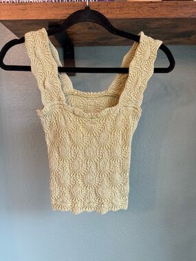 Intimately x Free People Textured Tank Cream Smocked Stretch Fitted Boho